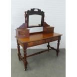 Victorian burr walnut dressing table, (A/F missing one ceramic castor) 150 x 130cm