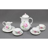 20th century Meissen part teawhite ground with pink roses, set, blue crossed swords marks, some