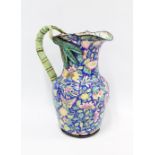 Chinese Qing Dynasty enamel on copper jug, (a/f, with some enamel loss) 30cm