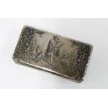 19th century French niello decorated snuff box, with a silver gilt interio, hinged lid with a garden