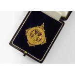 Royal Burgess Golfing Society yellow metal and red enamel Scratch golf medal , with personal
