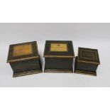 Three decorative wooden storage boxes, the lids with wine labels, 22 x 18cm (3)