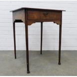 19th century mahogany table, square top with rounded corners, over a single frieze drawer with brass