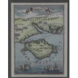 Isle of Wight coloured map, AM Mallet, framed under glass, 11 x 15cm