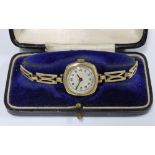 Early 20th century lady's 9ct gold wristwatch on a 9ct gold bracelet strap, with original James