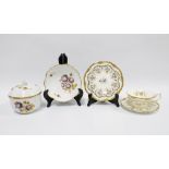 Meissen sucrier with cover and plate, painted with flower buds within gilt highlighted borders, (