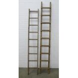 Two vintage wooden step ladders, taller 258cm x 46cm (2)