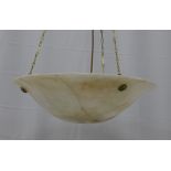 A vintage marble effect glass domed uplighter ceiling light with brass chains, approximately 50cm