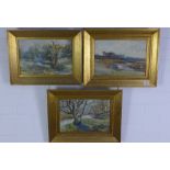 Scottish School, group of three landscape watercolours, apparently unsigned, under glass with gilt