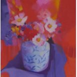 Suzan Malcolm, (SCOTTISH CONTEPORARY) still life vase of flowers, oil on canvas, signed, framed