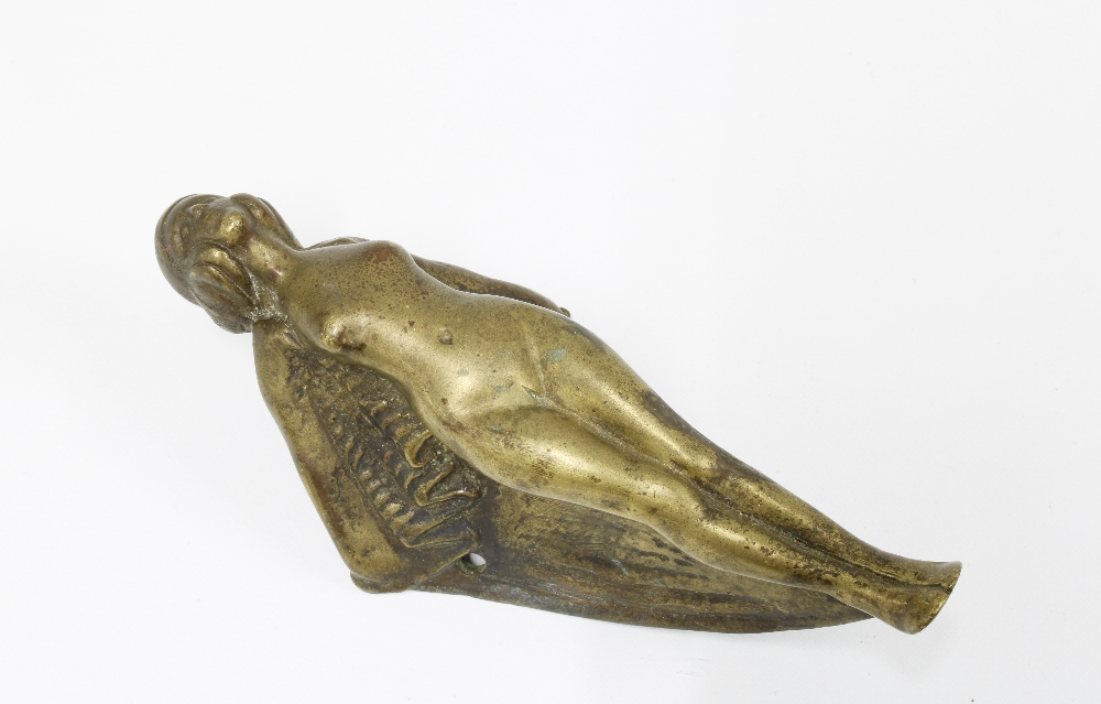 20th century bronze figure of a female nude, possibly a car mascot, 15cm long