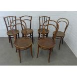Six various Thonet bentwood cafe chairs. 90 x 43cm. (6)