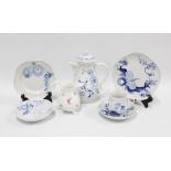 Collection of Meissen blue and white porcelain tablewares and a Meissen pink and white cream jug,