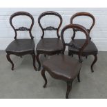 Set of four Victorian rosewood balloon back chairs, with faux leather upholstery, 90 x 46 x 44cm (4)