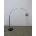 Chrome floor standing arc lamp with marble base. 166 x 164cm.