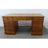 Late 19th / early 20th century oak pedestal desk. 75 x 153 x 75cm.