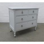 Early 20th century blue painted chest, the rectangular top above two short and two long drawers.