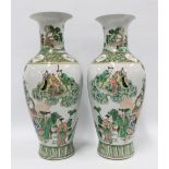 Pair of Chinese famille verte baluster vases, painted with Immortals, each with a six character
