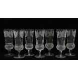 Set of seven Edinburgh Crystal thistle pattern champagne glasses, 17.5cm (7)