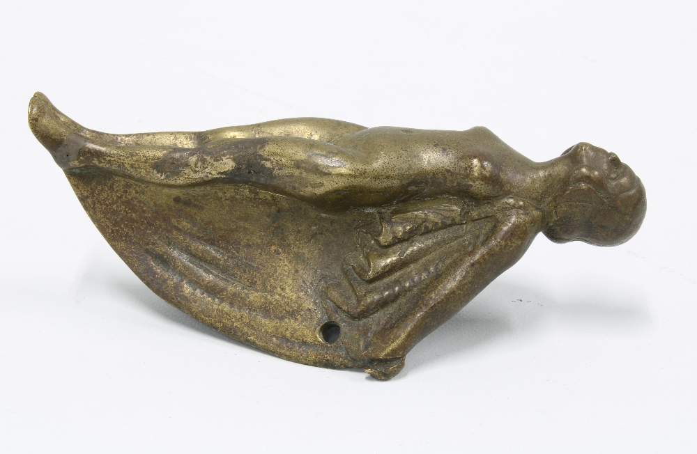 20th century bronze figure of a female nude, possibly a car mascot, 15cm long - Image 2 of 3