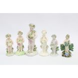 Group of six Chelsea Derby porcelain cherubs / putti, , tallest 15cm (6) (some a/f)