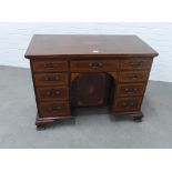 Victorian mahogany and inlaid kneehole desk, the rectangular top with cross-banded edging and a