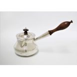 Victorian silver brandy pan, London 1830, baluster body with turned wooden handle, with a later