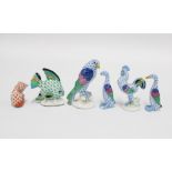 A collection of Herend miniature porcelain animals to include a cat, fish and birds, (6) - (swan a/