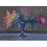 Thora Clyne (SCOTTISH 1937 - 2021), 'Roses in a Glass', oil on card, signed and dated '78, framed