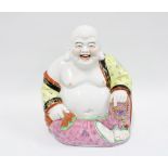 20th century Chinese buddha, modelled seated with polychrome enamels, 30cm