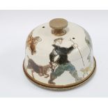 Stoneware studio pottery cheese dome / bell depicting a figure with cows, 22cm diameter