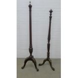 Two mahogany fluted standard lamps on ball and claw feet, 158cm, a/f (2)
