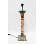 Contemporary polychrome painted wood table lamp base, distressed finish, 55cm