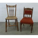 Spindle back kitchen chair and another. 100 x 42cm. (2)