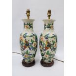 Pair of baluster table lamps, birds and flowers pattern, 40cm (2)