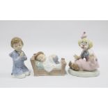 Three Nao Spanish porcelain figures, including a clown, tallest 14cm (3)