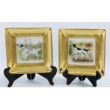 Two Limoges Emmanuel thomas square dishes depicting dogs, 16cm wide (2)