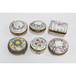 Six Limoges handpainted porcelain and gilt metal mounted pill boxes (6)