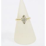 18ct gold marquise diamond solitaire ring, approx 1cm x 5mm, size L, hallmarks for Sheffield 2000