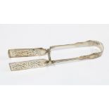 Victorian silver asparagus tongs London 1855, typical form with pierced blades, engraved initials to