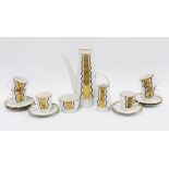 Mid Century porcelain coffee set with coffee pot, cream jug, sugar bowl, six cups and six saucers (