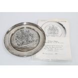 Limited Edition silver commemorative plate for 'Royal Silver Jubilee', with certificate,