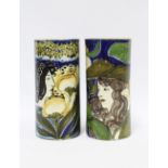 Rare Salvini Italia, a pair of Art Nouveau cylindrical vases decorated with maidens and stylised
