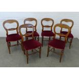 Set of six mahogany balloon back chairs with red upholstered seats. 82 x 41 x 37cm. (6)