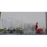 Mixed glass to include four tumblers, set of tall glasses and two Murano birds (murano a/f) (a lot)