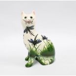 Griselda Hill Pottery Wemyss cat, decorated with dragonflies, 17cm