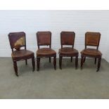 Set of four Victorian mahogany chairs with worn leather upholstery (A/F) 90 x 48 x 42cm. (4)