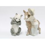 Lladro figures ‘Platero and Marcelino’ and a Nao panda bear (bear a/f) (2) 21cm.