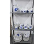 Royal Copenhagen blue and white dinner service with matching teaset, with flowers and ozier type