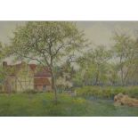 L. Fosbrooke, countryside dwelling, watercolour, signed and framed under glass, 38 x 26cm